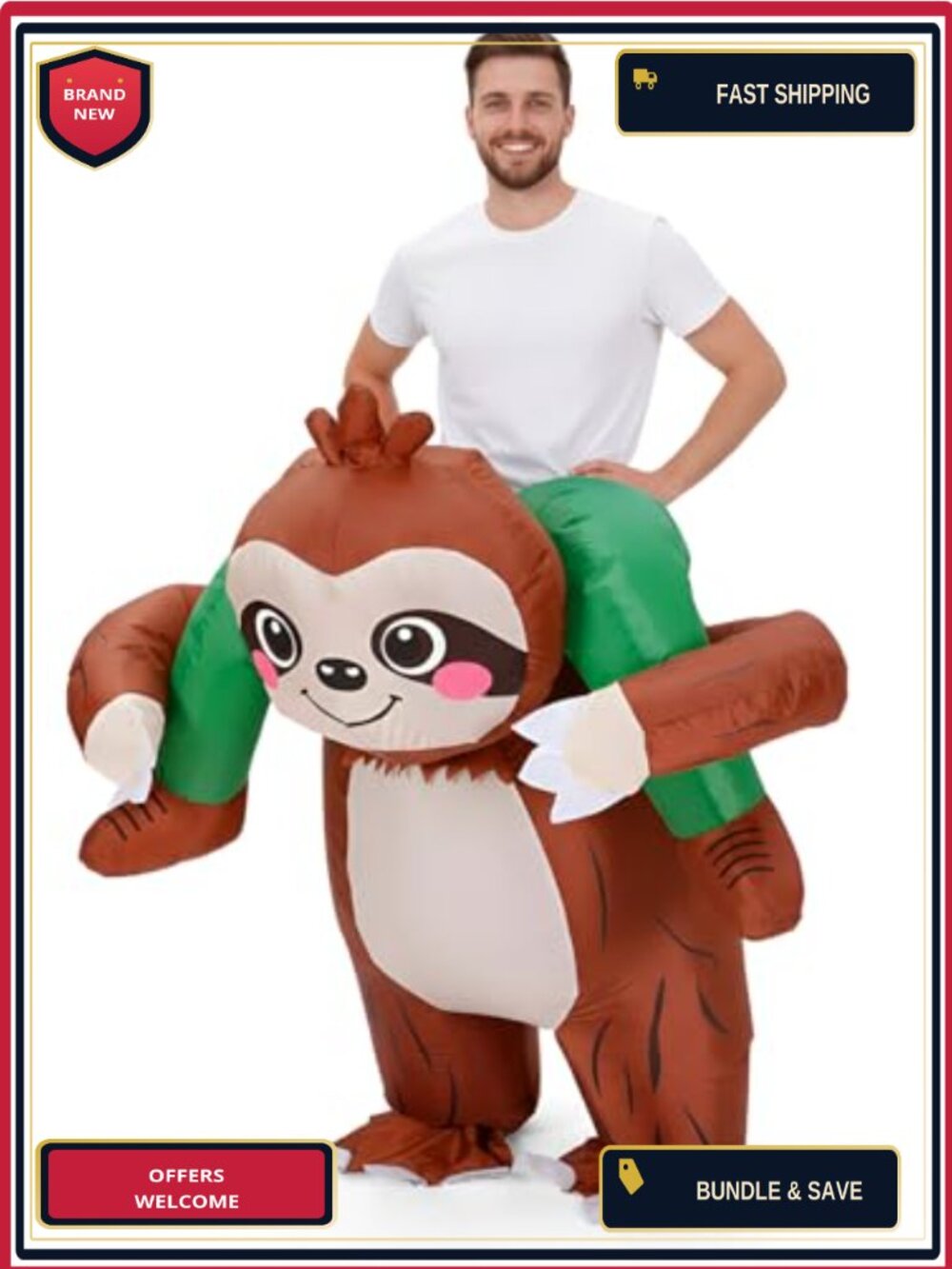 Inflatable Sloth Ride On Costume Adult Halloween Party Blow Up